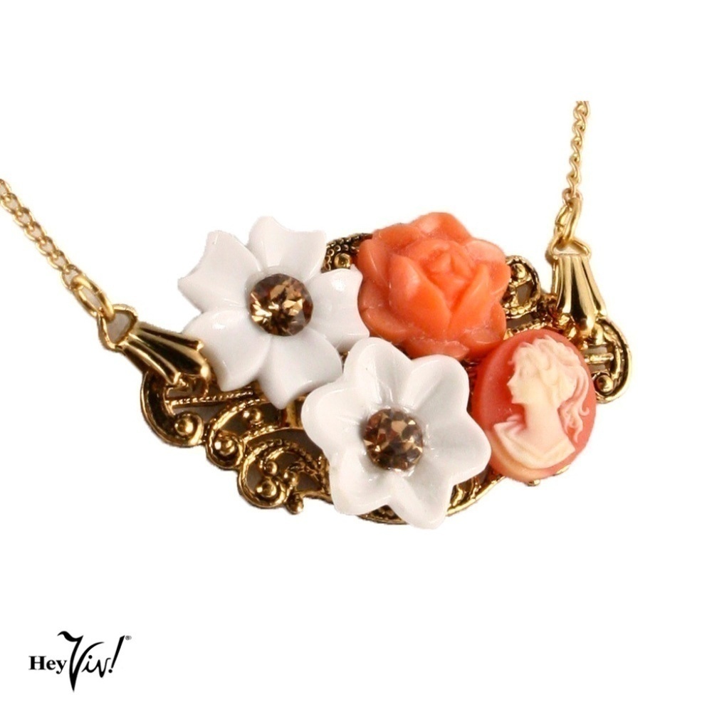 Rose & Cameo Necklace by Hey Dollface! in Gift Bag
